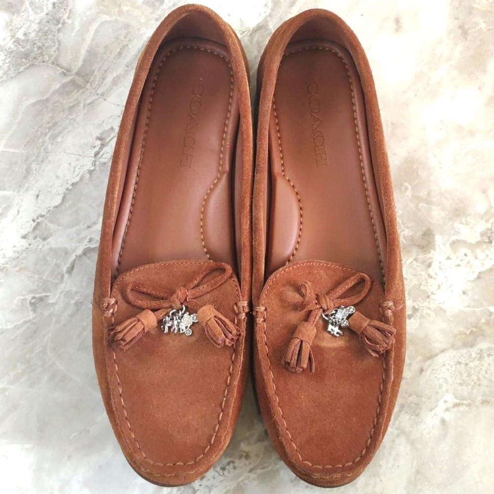 Coach Suede Cognac Brown Leather Loafer Flat Shoes